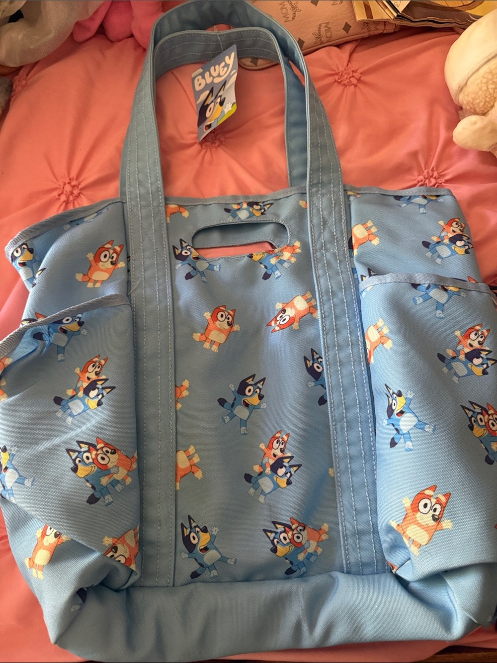 Bluey Light Blue Kids Tote Bag with Character Print
